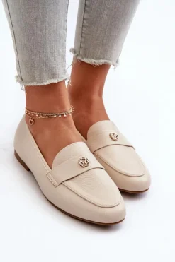 Loafersy Damskie|Mokasyny Damskie Skórzane></noscript>Evento Mokasyny Damskie Na Płaskim Obcasie Beżowe Sylvaine