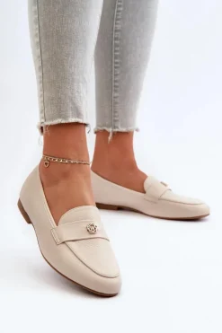Loafersy Damskie|Mokasyny Damskie Skórzane></noscript>Evento Mokasyny Damskie Na Płaskim Obcasie Beżowe Sylvaine