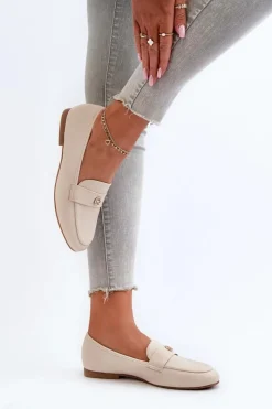 Loafersy Damskie|Mokasyny Damskie Skórzane></noscript>Evento Mokasyny Damskie Na Płaskim Obcasie Beżowe Sylvaine