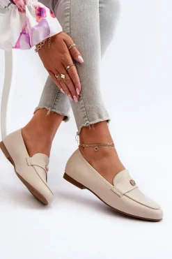 Loafersy Damskie|Mokasyny Damskie Skórzane></noscript>Evento Mokasyny Damskie Na Płaskim Obcasie Beżowe Sylvaine