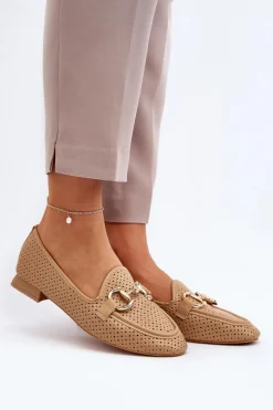 Loafersy Damskie|Mokasyny Płaskie>Boto Mokasyny Damskie Na Płaskim Obcasie Z Ozdobą Camel Iluvana Brązowy