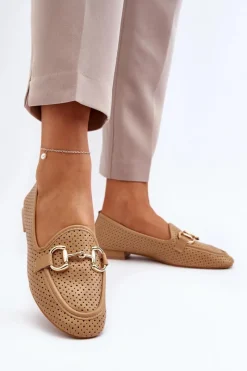 Loafersy Damskie|Mokasyny Płaskie>Boto Mokasyny Damskie Na Płaskim Obcasie Z Ozdobą Camel Iluvana Brązowy