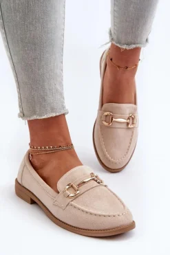 Sale Mokasyny Damskie Na Płaskim Obcasie Z Ozdobą Beżowe Aviole Damskie Mokasyny Damskie Zamszowe