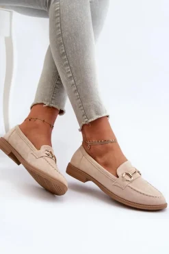 Sale Mokasyny Damskie Na Płaskim Obcasie Z Ozdobą Beżowe Aviole Damskie Mokasyny Damskie Zamszowe