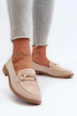 Sale Mokasyny Damskie Na Płaskim Obcasie Z Ozdobą Beżowe Aviole Damskie Mokasyny Damskie Zamszowe