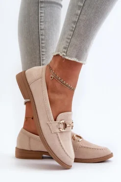 Sale Mokasyny Damskie Na Płaskim Obcasie Z Ozdobą Beżowe Aviole Damskie Mokasyny Damskie Zamszowe