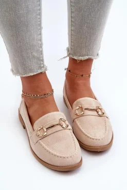 Sale Mokasyny Damskie Na Płaskim Obcasie Z Ozdobą Beżowe Aviole Damskie Mokasyny Damskie Zamszowe