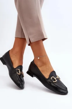 Outlet Mokasyny Damskie Na Płaskim Obcasie Z Ozdobą Czarne Iluvana Damskie Loafersy Damskie|Mokasyny Płaskie
