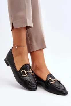 Outlet Mokasyny Damskie Na Płaskim Obcasie Z Ozdobą Czarne Iluvana Damskie Loafersy Damskie|Mokasyny Płaskie