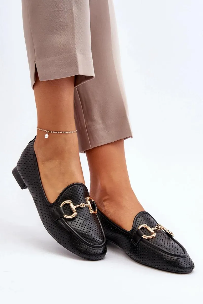 Outlet Mokasyny Damskie Na Płaskim Obcasie Z Ozdobą Czarne Iluvana Damskie Loafersy Damskie|Mokasyny Płaskie