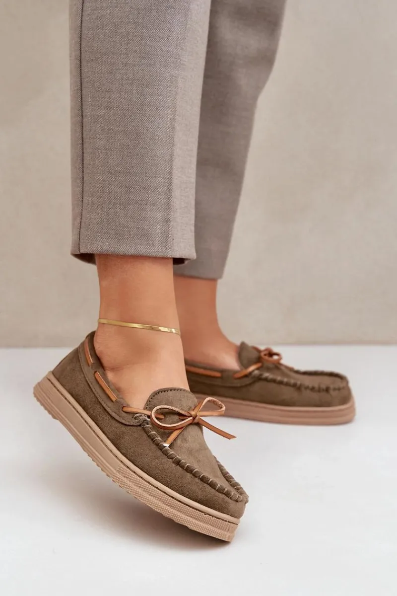 Best Boto Mokasyny Damskie Na Płaskiej Podeszwie Ciemnozielone Timannie