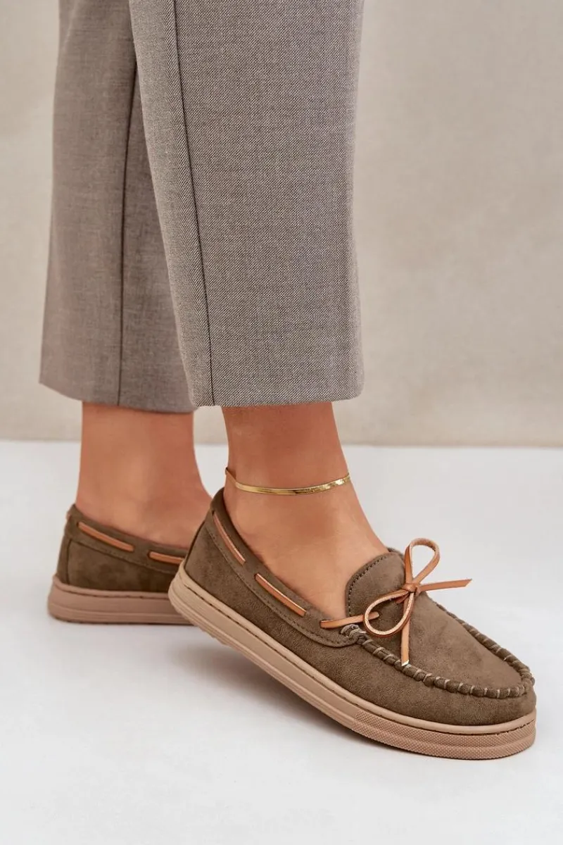 Best Boto Mokasyny Damskie Na Płaskiej Podeszwie Ciemnozielone Timannie