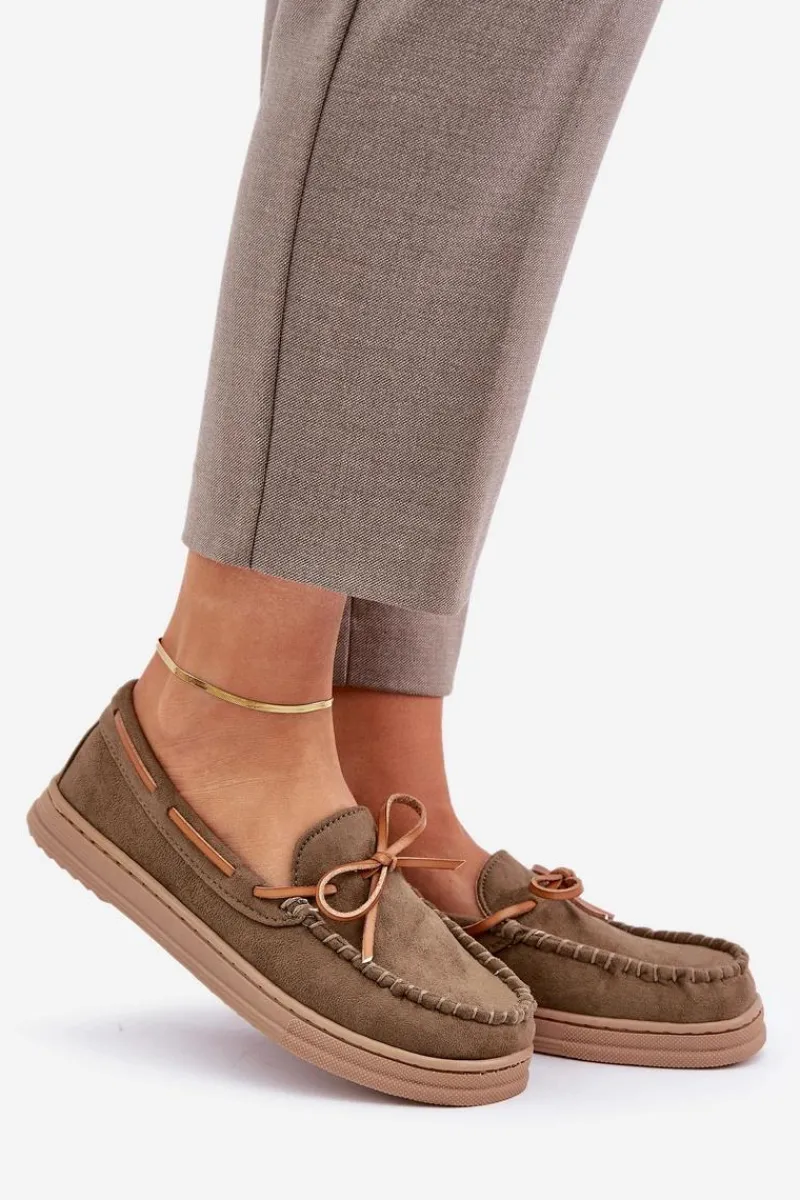 Best Boto Mokasyny Damskie Na Płaskiej Podeszwie Ciemnozielone Timannie