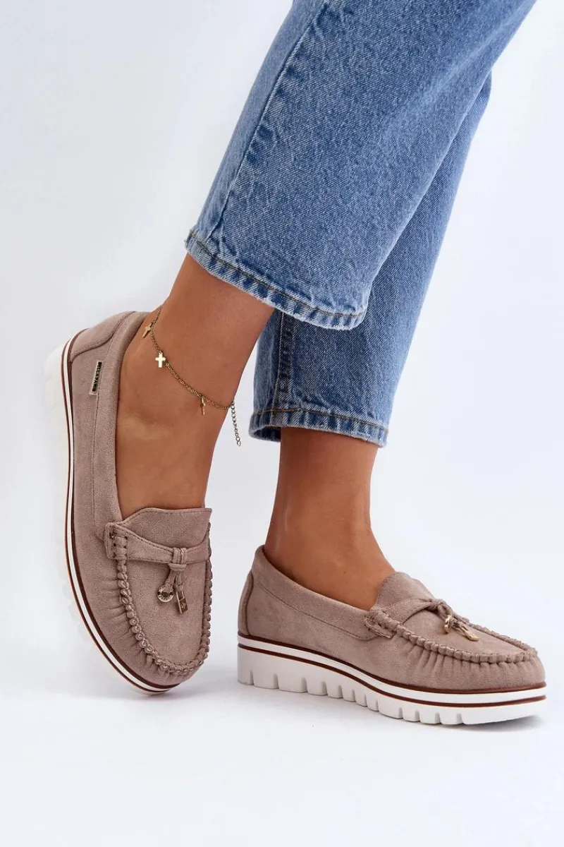 Outlet Boto Mokasyny Damskie Na Platformie Beżowe Railav