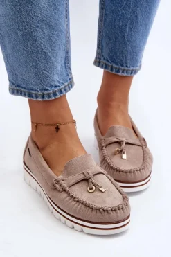 Outlet Boto Mokasyny Damskie Na Platformie Beżowe Railav