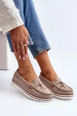 Outlet Boto Mokasyny Damskie Na Platformie Beżowe Railav