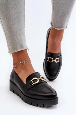 Hot Evento Mokasyny Damskie Na Platformie Z Ozdobą Czarne Kaldina