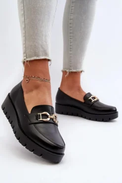 Hot Evento Mokasyny Damskie Na Platformie Z Ozdobą Czarne Kaldina