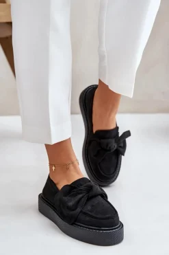 Loafersy Damskie|Mokasyny Na Platformie>Boto Mokasyny Damskie Na Platformie Z Kokardą Czarne Naivine