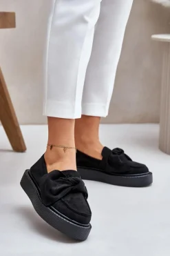 Loafersy Damskie|Mokasyny Na Platformie>Boto Mokasyny Damskie Na Platformie Z Kokardą Czarne Naivine