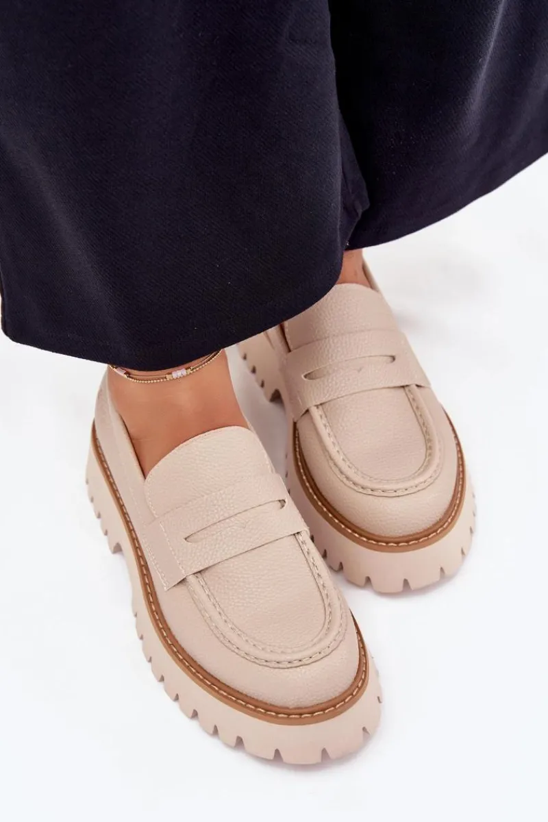 Mokasyny Płaskie|Mokasyny Damskie Skórzane>Big Star Shoes Mokasyny Damskie Na Platformie I Płaskim Obcasie Big Star NN274050 Beżowe Beżowy