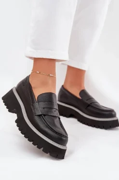 Outlet Mokasyny Damskie Na Platformie I Płaskim Obcasie Big Star NN274049 Czarne Damskie Mokasyny Płaskie|Mokasyny Damskie Skórzane
