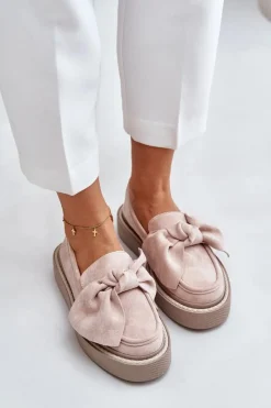 Best Mokasyny Damskie Na Platformie Z Kokardą Pudrowy Róż Naivine Damskie Loafersy Damskie|Mokasyny Na Platformie