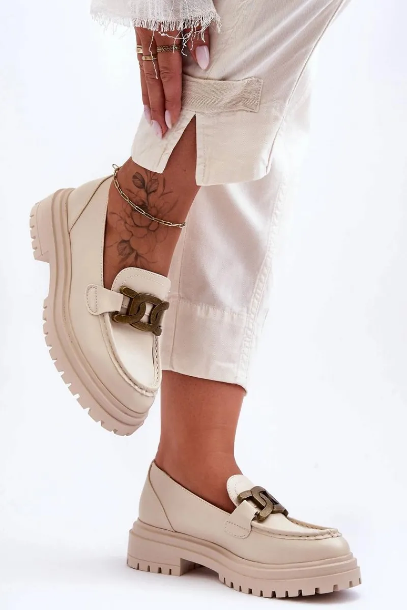 Sale Mokasyny Damskie Na Platformie Z Ozdobą Beżowe Ameg Damskie Mokasyny Damskie Skórzane|Mokasyny Na Platformie