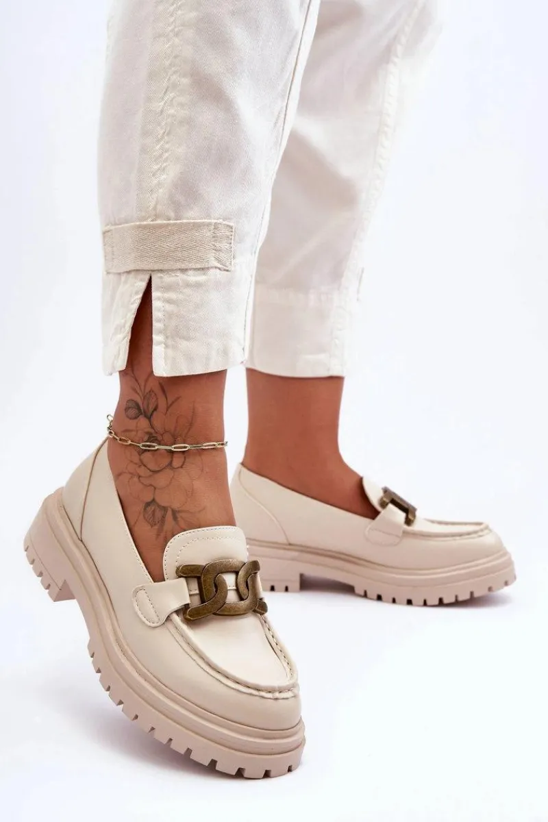 Sale Mokasyny Damskie Na Platformie Z Ozdobą Beżowe Ameg Damskie Mokasyny Damskie Skórzane|Mokasyny Na Platformie