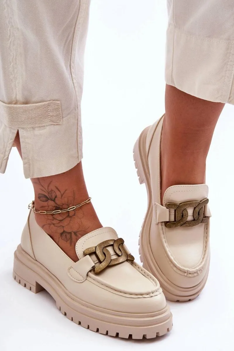 Sale Mokasyny Damskie Na Platformie Z Ozdobą Beżowe Ameg Damskie Mokasyny Damskie Skórzane|Mokasyny Na Platformie