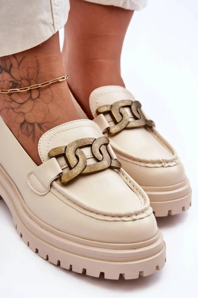 Sale Mokasyny Damskie Na Platformie Z Ozdobą Beżowe Ameg Damskie Mokasyny Damskie Skórzane|Mokasyny Na Platformie