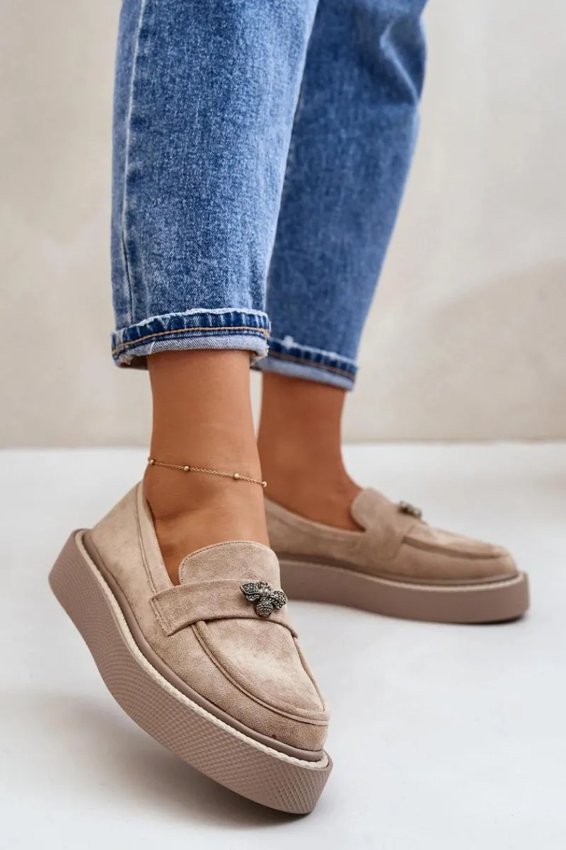 Outlet Mokasyny Damskie Na Platformie Beżowe Erithine Damskie Loafersy Damskie|Mokasyny Na Platformie