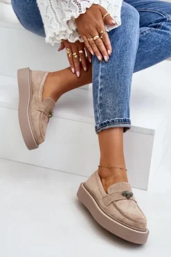 Outlet Mokasyny Damskie Na Platformie Beżowe Erithine Damskie Loafersy Damskie|Mokasyny Na Platformie