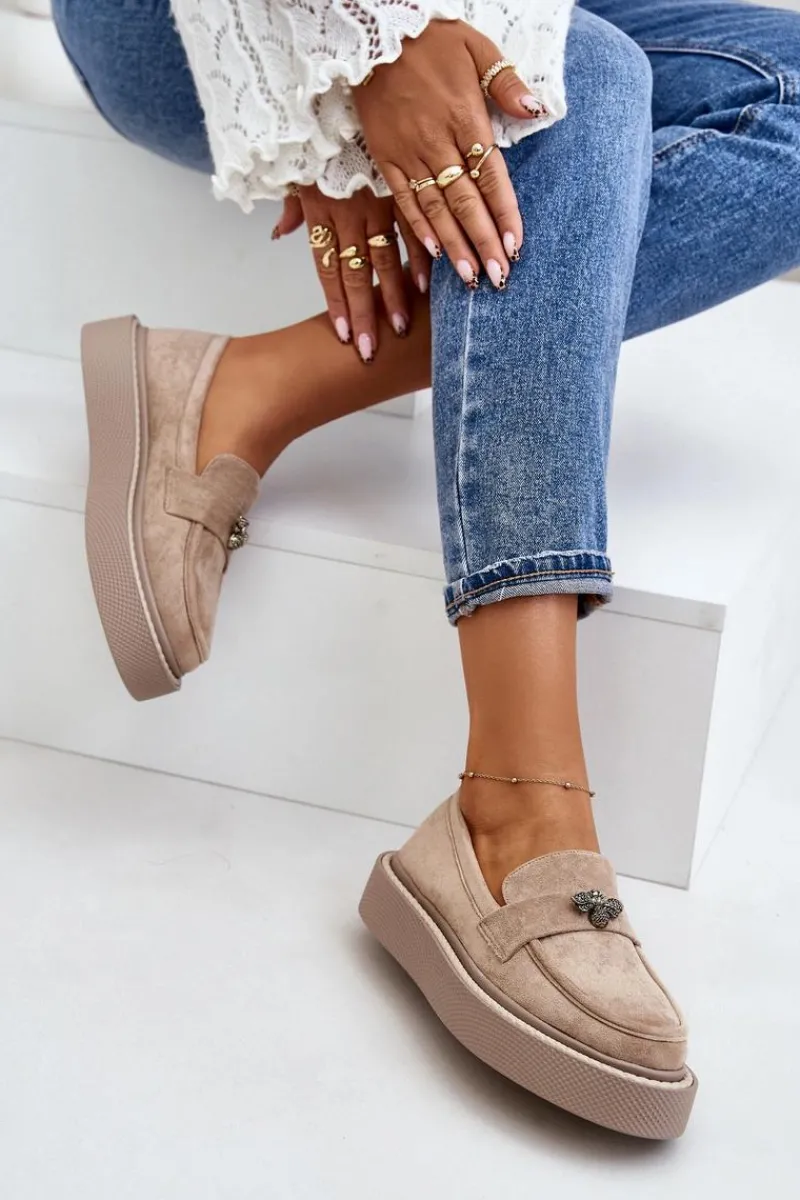 Outlet Mokasyny Damskie Na Platformie Beżowe Erithine Damskie Loafersy Damskie|Mokasyny Na Platformie