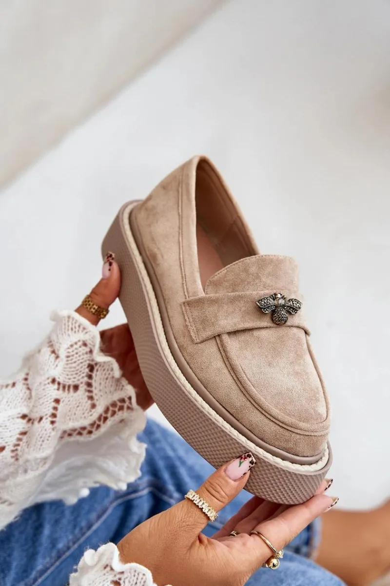 Outlet Mokasyny Damskie Na Platformie Beżowe Erithine Damskie Loafersy Damskie|Mokasyny Na Platformie