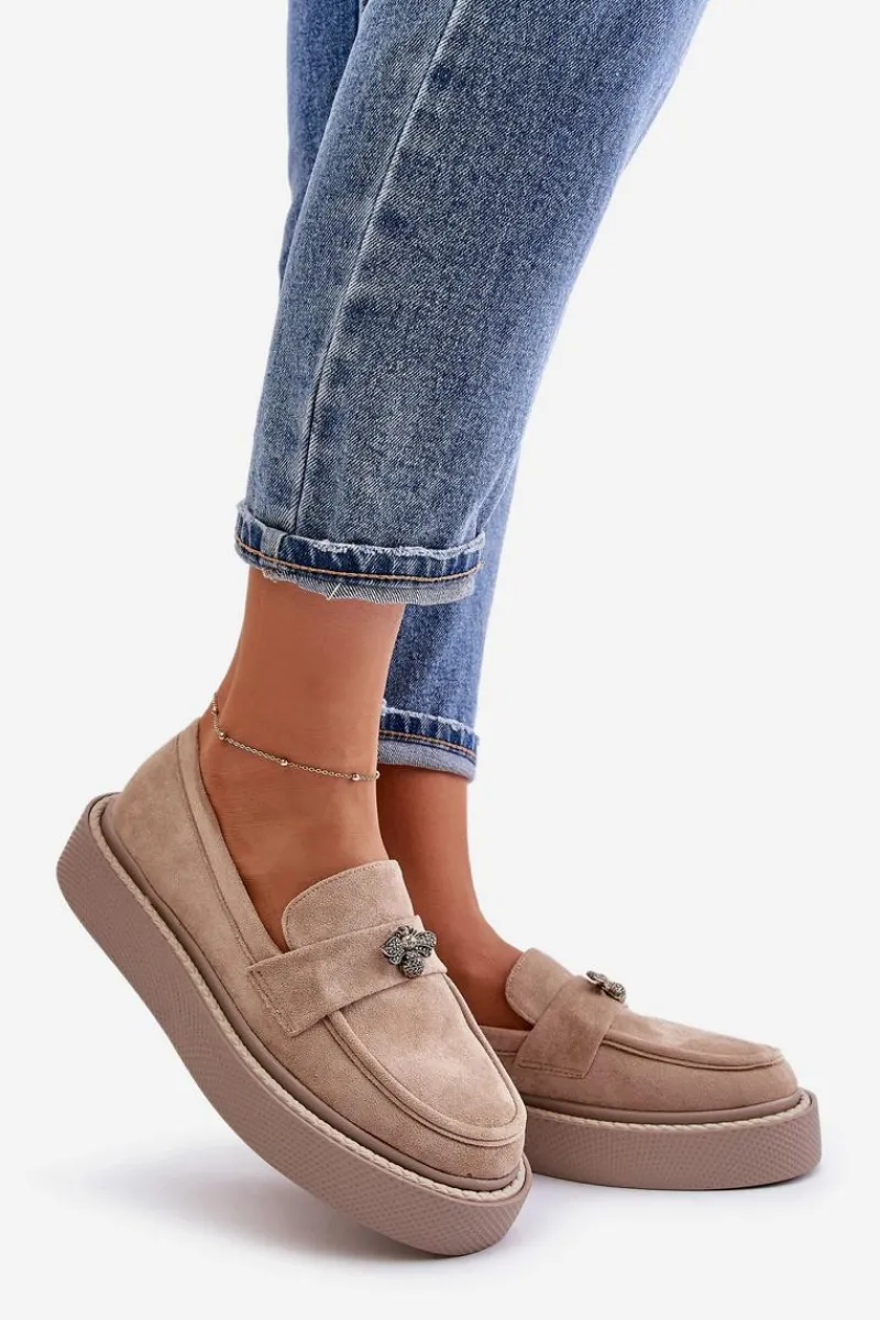 Outlet Mokasyny Damskie Na Platformie Beżowe Erithine Damskie Loafersy Damskie|Mokasyny Na Platformie