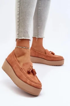 Hot Mokasyny Damskie Na Platformie Z Frędzlami Pomarańczowe Mialani Damskie Loafersy Damskie|Mokasyny Na Platformie
