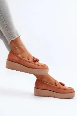 Hot Mokasyny Damskie Na Platformie Z Frędzlami Pomarańczowe Mialani Damskie Loafersy Damskie|Mokasyny Na Platformie