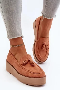 Hot Mokasyny Damskie Na Platformie Z Frędzlami Pomarańczowe Mialani Damskie Loafersy Damskie|Mokasyny Na Platformie