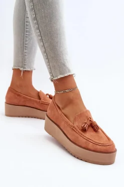 Hot Mokasyny Damskie Na Platformie Z Frędzlami Pomarańczowe Mialani Damskie Loafersy Damskie|Mokasyny Na Platformie