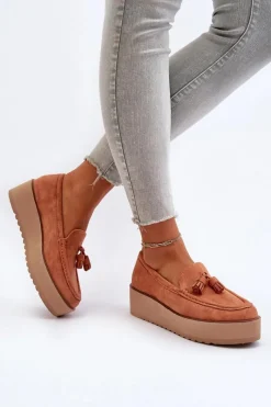 Hot Mokasyny Damskie Na Platformie Z Frędzlami Pomarańczowe Mialani Damskie Loafersy Damskie|Mokasyny Na Platformie