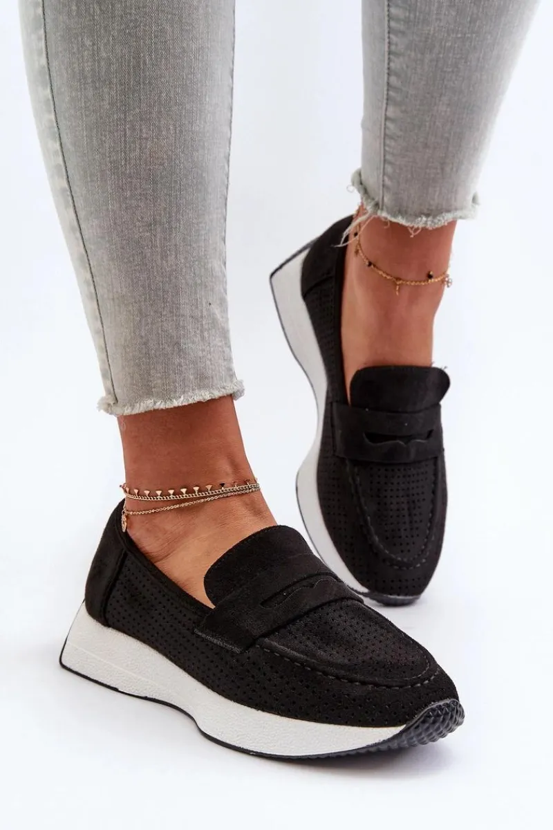 Outlet Mokasyny Damskie Na Platformie Eko Zamszowe Czarne Inesqua Damskie Loafersy Damskie|Mokasyny Na Platformie