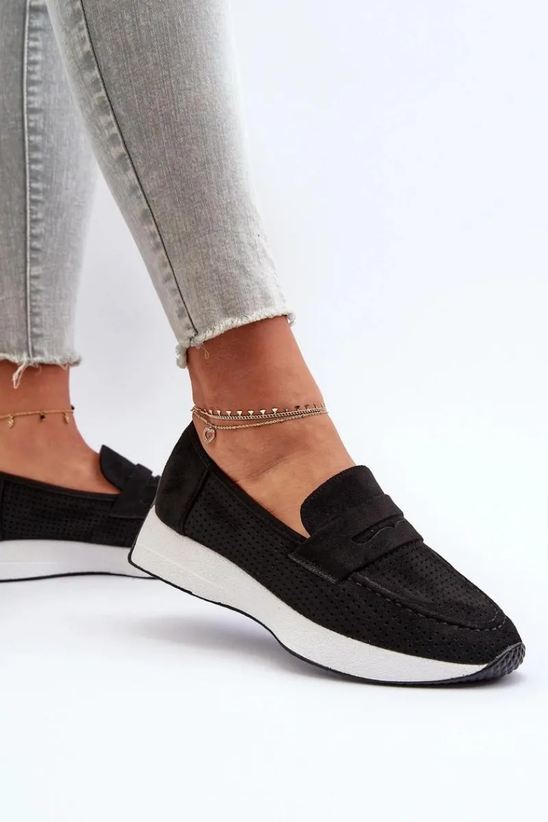 Outlet Mokasyny Damskie Na Platformie Eko Zamszowe Czarne Inesqua Damskie Loafersy Damskie|Mokasyny Na Platformie