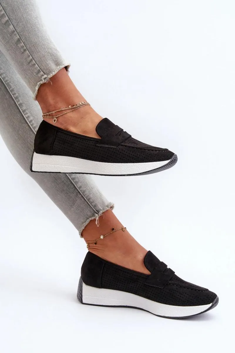 Outlet Mokasyny Damskie Na Platformie Eko Zamszowe Czarne Inesqua Damskie Loafersy Damskie|Mokasyny Na Platformie