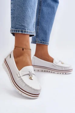 Boto Mokasyny Damskie Na Platformie Białe Railav