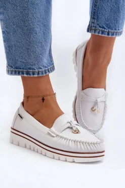 Boto Mokasyny Damskie Na Platformie Białe Railav