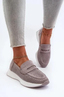 Loafersy Damskie|Mokasyny Na Platformie>Boto Mokasyny Damskie Na Platformie Eko Zamszowe Szare Inesqua