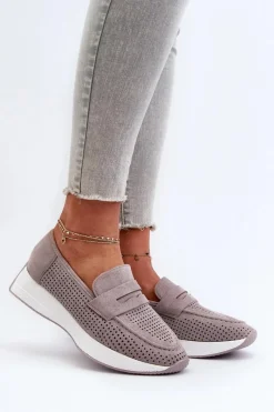 Loafersy Damskie|Mokasyny Na Platformie>Boto Mokasyny Damskie Na Platformie Eko Zamszowe Szare Inesqua