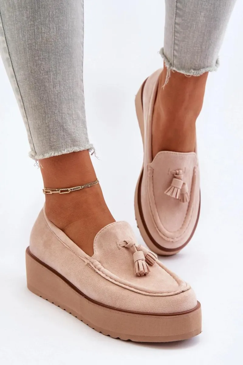 Mokasyny Na Platformie|Mokasyny Damskie Zamszowe>Boto Mokasyny Damskie Na Platformie Z Frędzlami Jasnobeżowe Mialani