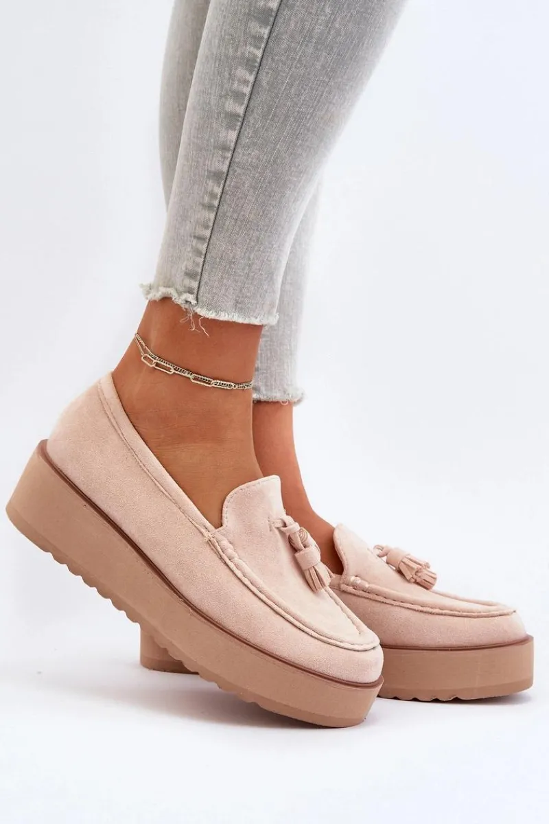 Mokasyny Na Platformie|Mokasyny Damskie Zamszowe>Boto Mokasyny Damskie Na Platformie Z Frędzlami Jasnobeżowe Mialani